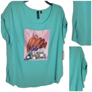 A'jumma fingernail print sheer blouse blue size 2X